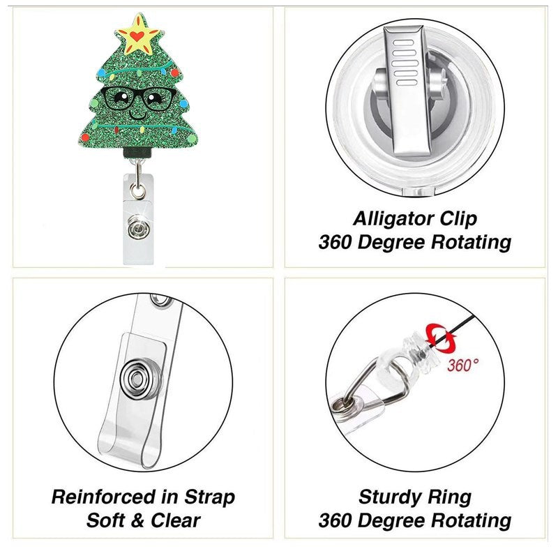 Wholesale Christmas Tree Glitter Badge Clip Retractable Fun Keychain ACC-KC-LingYu016