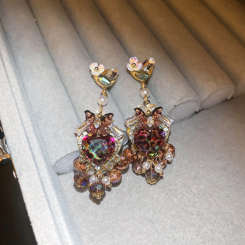 Wholesale Silver Needle Diamond Love Pearl Earrings