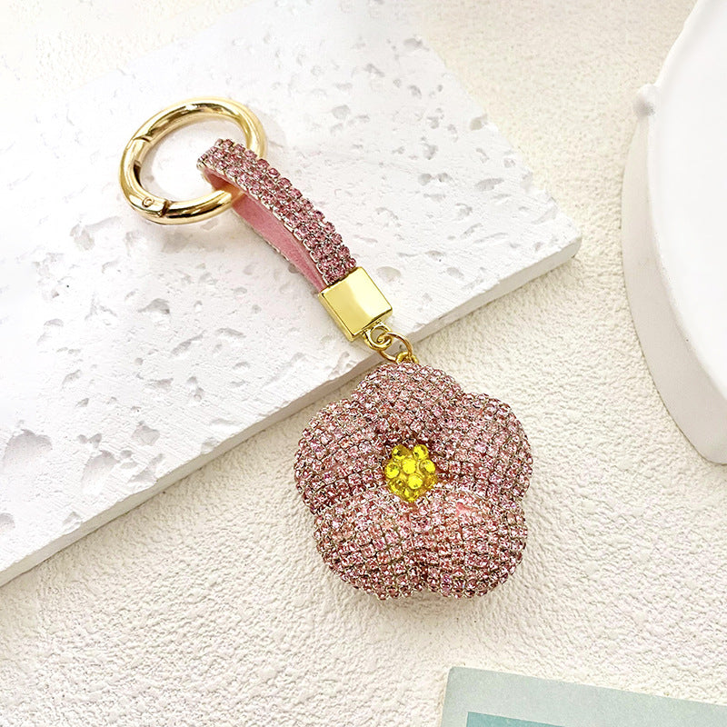 Wholesale Red Camellia Rhinestone Metal Keychain Fashion Accessory For Gifts And Boutique Resale