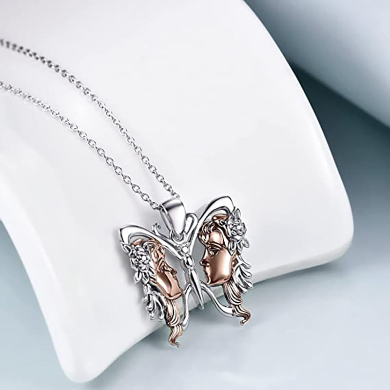 Wholesale  butterfly diamond pendant personalized creative face butterfly necklace