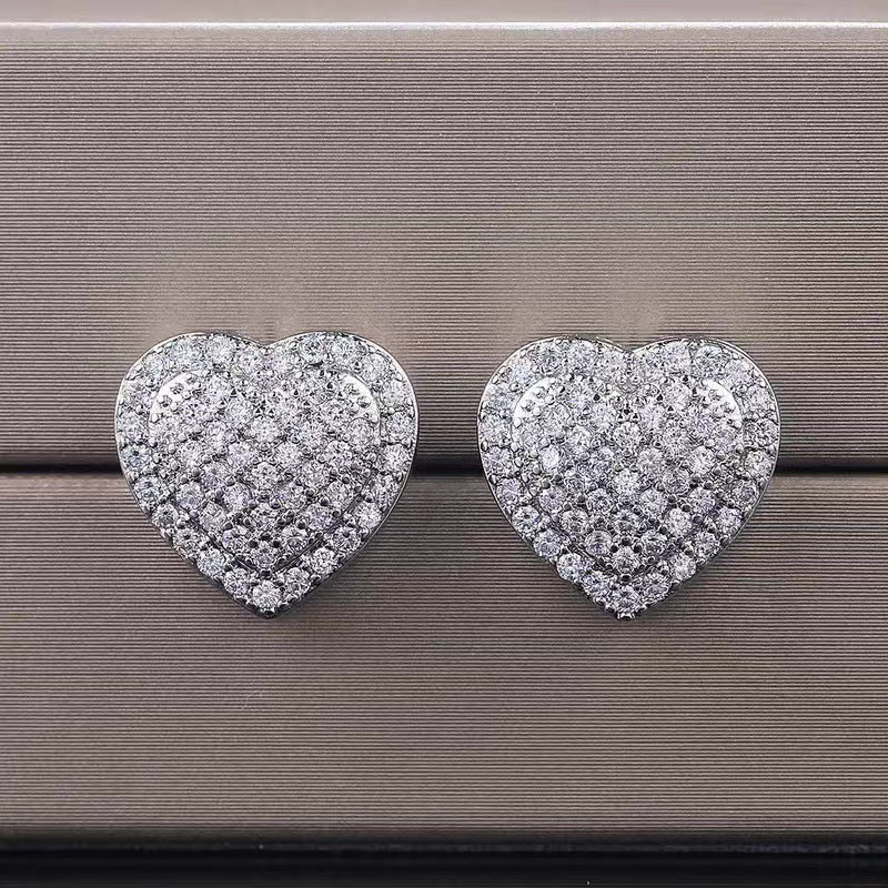 Wholesale Copper Cubic Zirconia Heart Earrings for Women,  Silver Tone Gift Jewelry for Anniversary or Party Wear