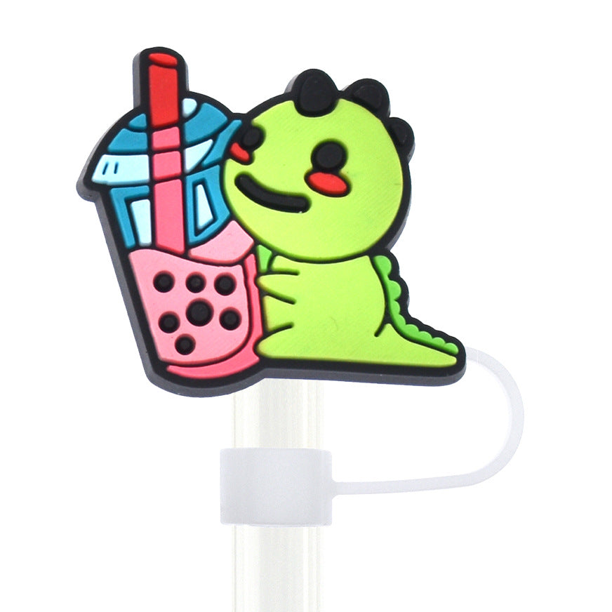 Wholesale Random 100pcs Cartoon Animal Milk Tea Cup 10mm PVC Soft Straw Tube Cap ACC-SCR-RYY084