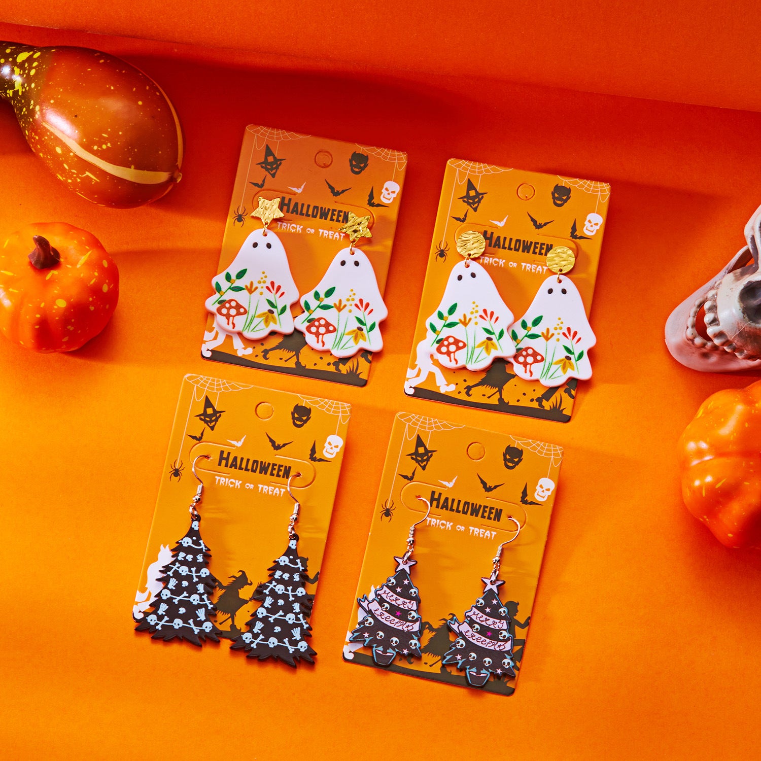 Wholesale Halloween Plate Earrings Creative Versatile Halloween Acrylic Flower Ghost Skull Earrings