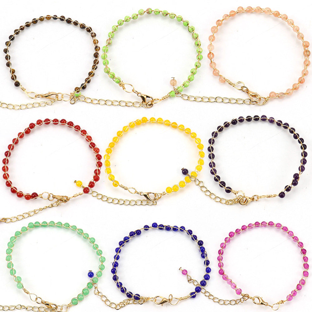 Wholesale Handmade Gold Wrapped Red Agate Crystal Bracelet Fashion Jewelry Accessory for Women Gift