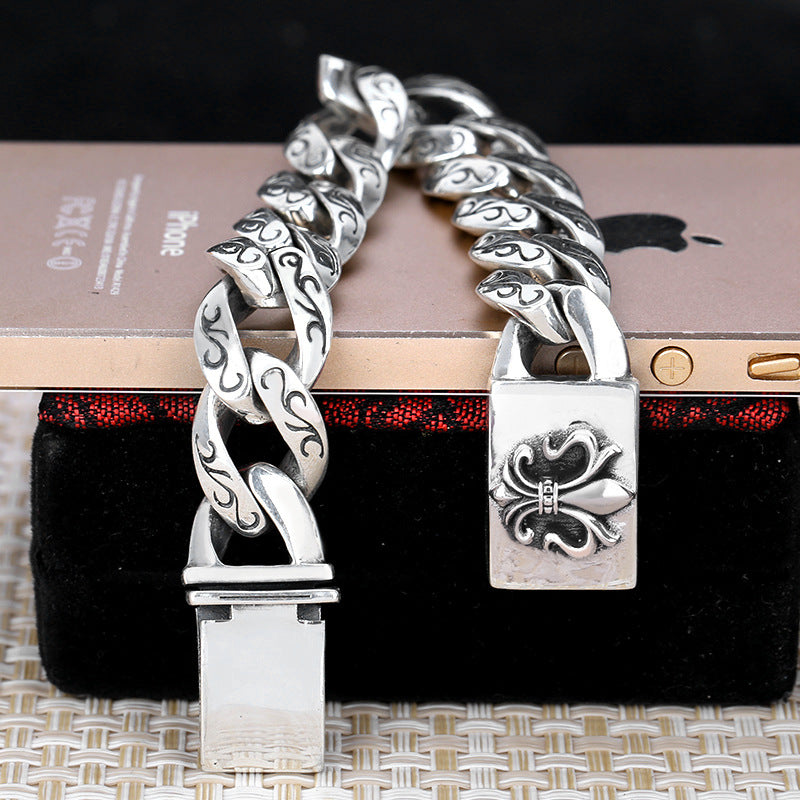 Wholesale Silver Plated Men S Retro Thai Gold Flower Bracelet Hip Hop Fashion Jewelry Accessory Everyday Gift