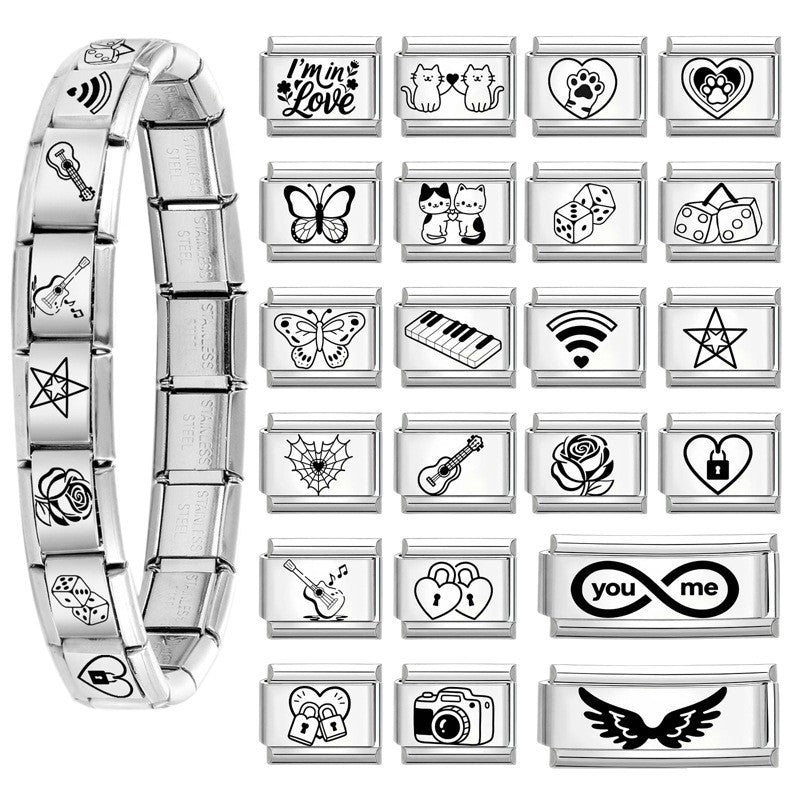 Wholesale 9mm Italian Charm Starter Bracelets DIY Black and white Creative Stainless Steel Composable Bracelet