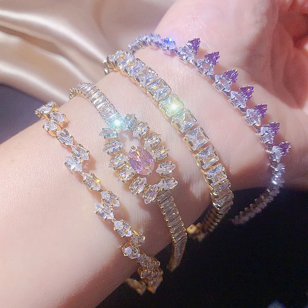 Wholesale Random Color 10pcs Sparkling Zircon Bracelet Crystal Diamond Hand Jewelry ACC-BT-Pabo002