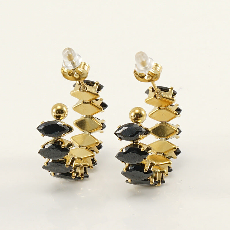 Wholesale Stainless Steel Diamond Earrings 18K Gold Titanium Steel Zircon Earrings ACC-ES-ZhongXin004