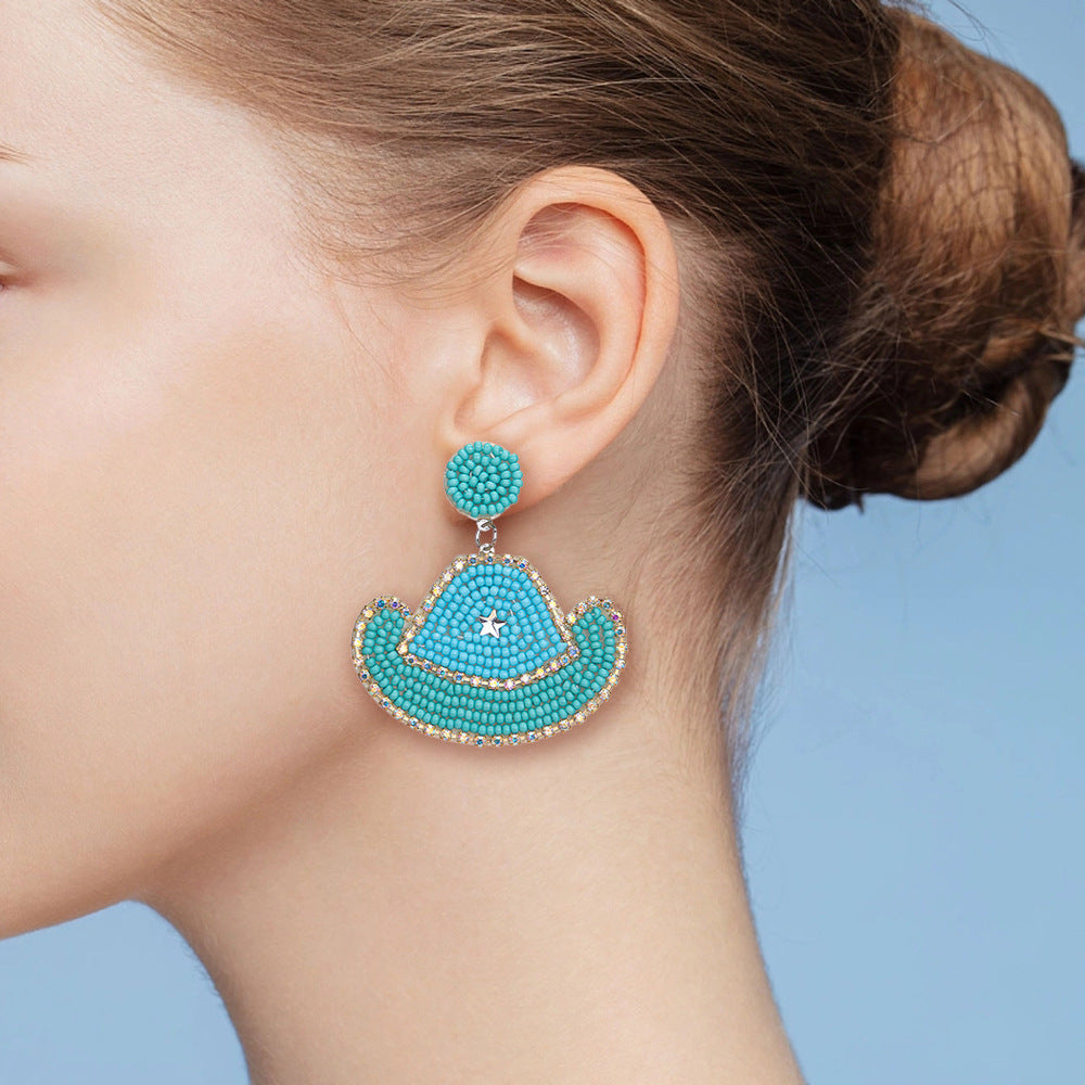 Wholesale Western Style Cowboy Hat Beaded Earrings Cowboy Bohemian ACC-ES-ManT022