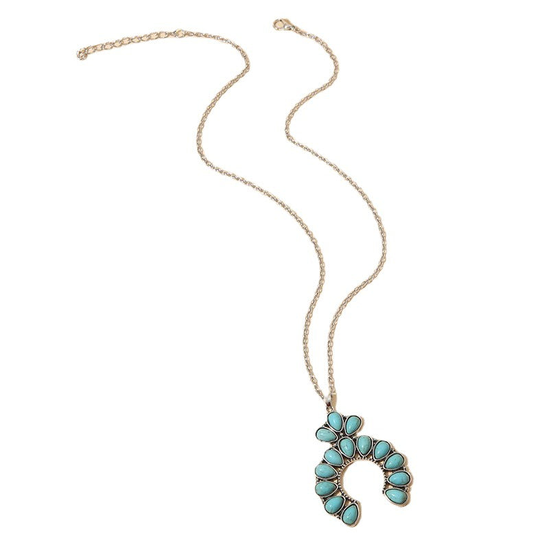 Wholesale Western Cowboy Pendant Necklace Pumpkin Flower Turquoise Design Alloy Jewelry Accessory Stylish Gift