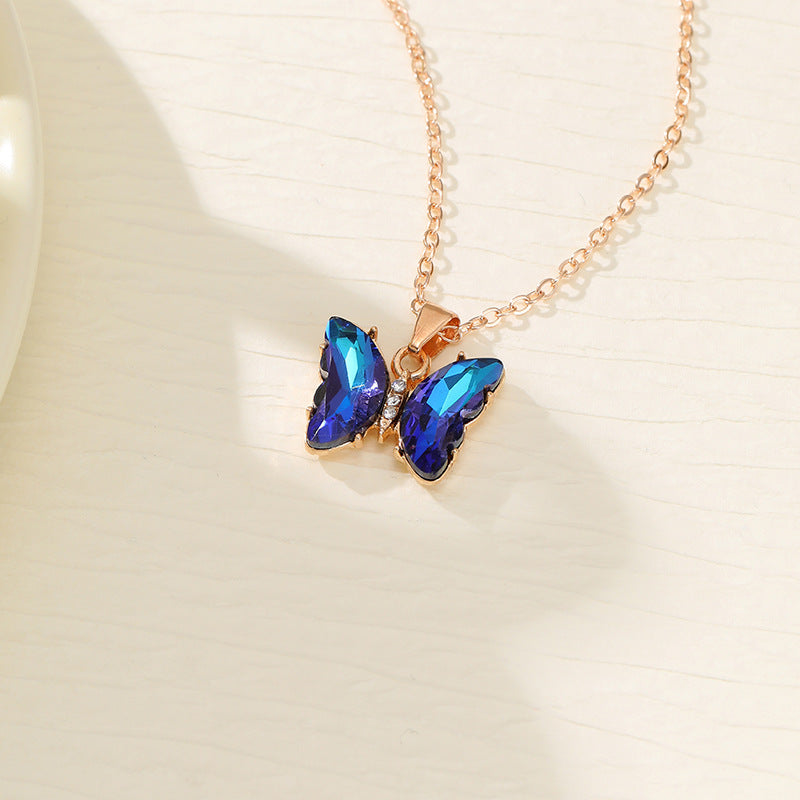 Wholesale Colorful Inlaid 3-piece Earrings Necklace Ring Butterfly Diamond Necklace ACC-RS-YunJin003