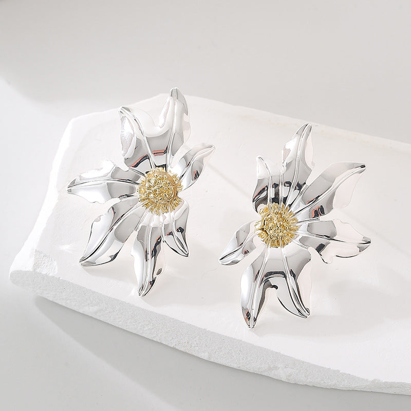 Wholesale  real gold plating silver earrings pleated flower earrings