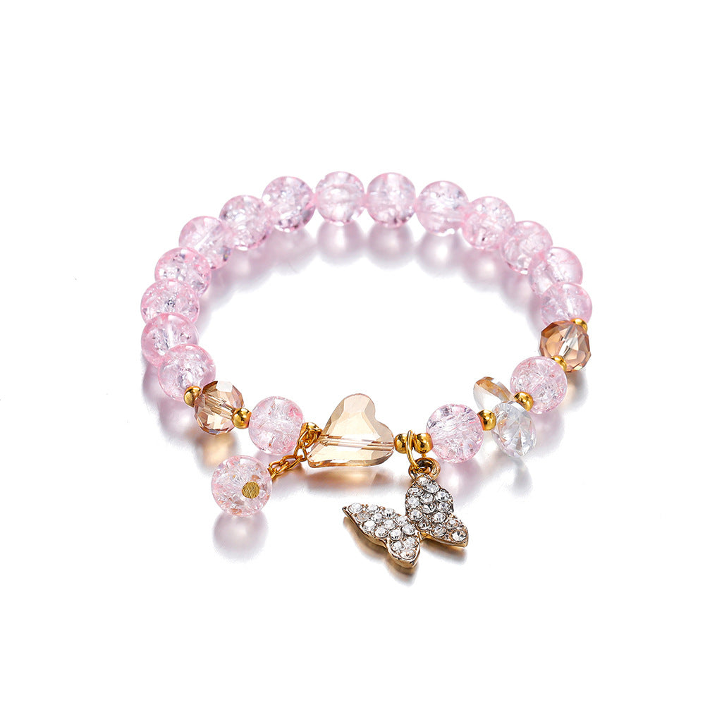 Wholesale Blue Butterfly Artificial Crystal Beaded Bracelet Chinese Style Chic Fashion Accessory Travel Souvenir Gift