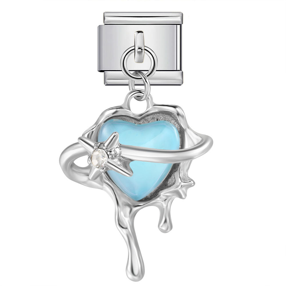 Wholesale Hearts and Love Italian Charms DIY Heart-shaped moon and bowknot pendant Stainless Steel Composable Bracelet