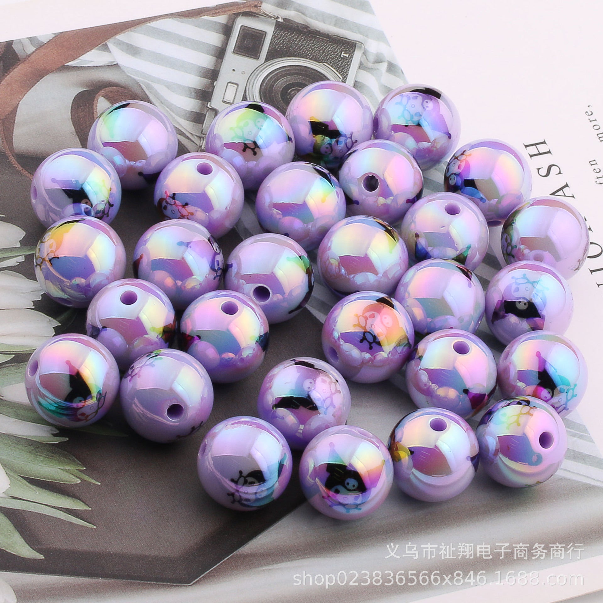 Wholesale 20pcs Acrylic Cartoon Printing UV Plated Color Straight Hole Round Beads DIY Accessories ACCVIP-BDS-ZhiXiang002