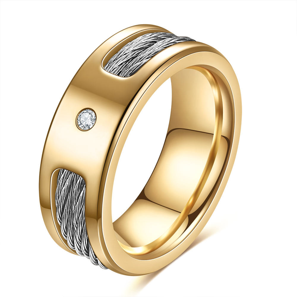Wholesale  Light Luxury Diamond-encrusted Wire Rope Titanium Steel Ring