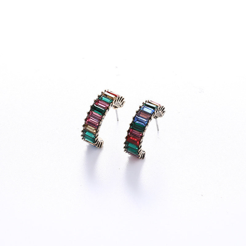 Wholesale  Crystal Diamond C- shaped earrings geometric semi-circular earrings