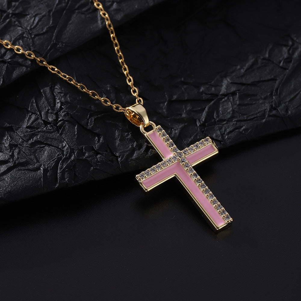 Wholesale Rhinestone Cross Pendant Necklace Hip Hop Punk Style Unisex Jewelry Fashion Accessory Gift Boutique Resale