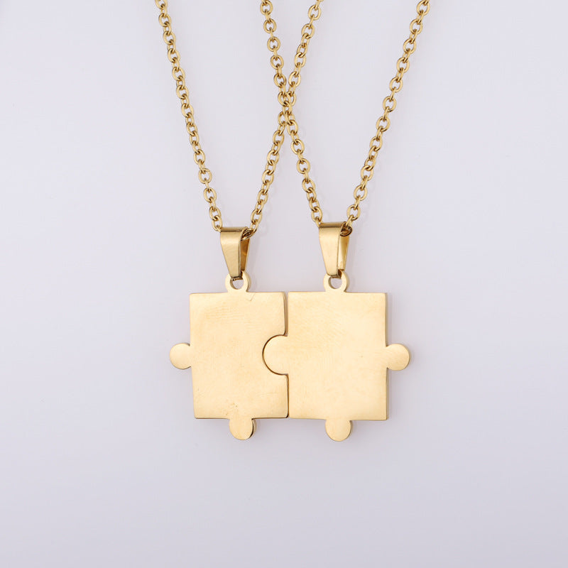 Wholesale Titanium Steel Couple Simple Fashion Geometric Puzzle Necklace