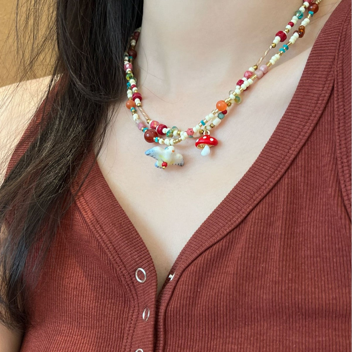 Wholesale  Colorful Natural Stone Rice Bead Necklace