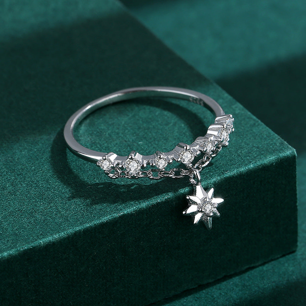 Wholesale S925 Sterling Silver Inlaid Zircon Tassel Flower Ring