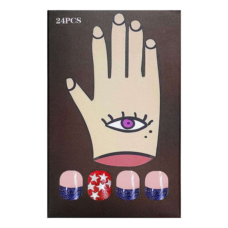 Wholesale 24 Pieces/box American Independence Day Short Glossy Five-pointed Star Manicure Press-on Nails Kits Nail Stickers ACC-NS-GuaiXL042