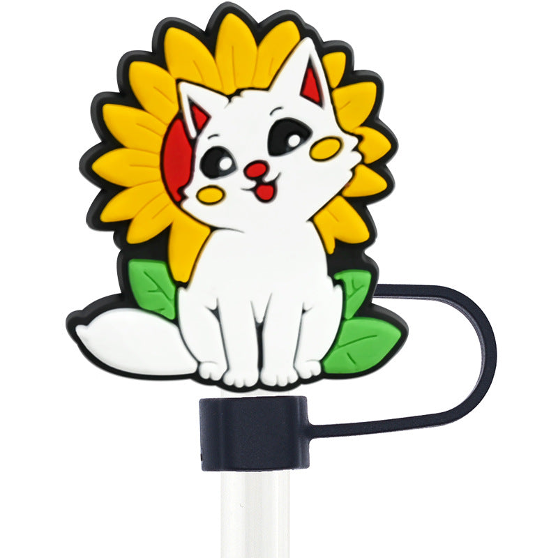 Wholesale Random 100pcs Cute Cat Series 10mm PVC Soft Straw Tube Cap  ACC-SCR-RYY110