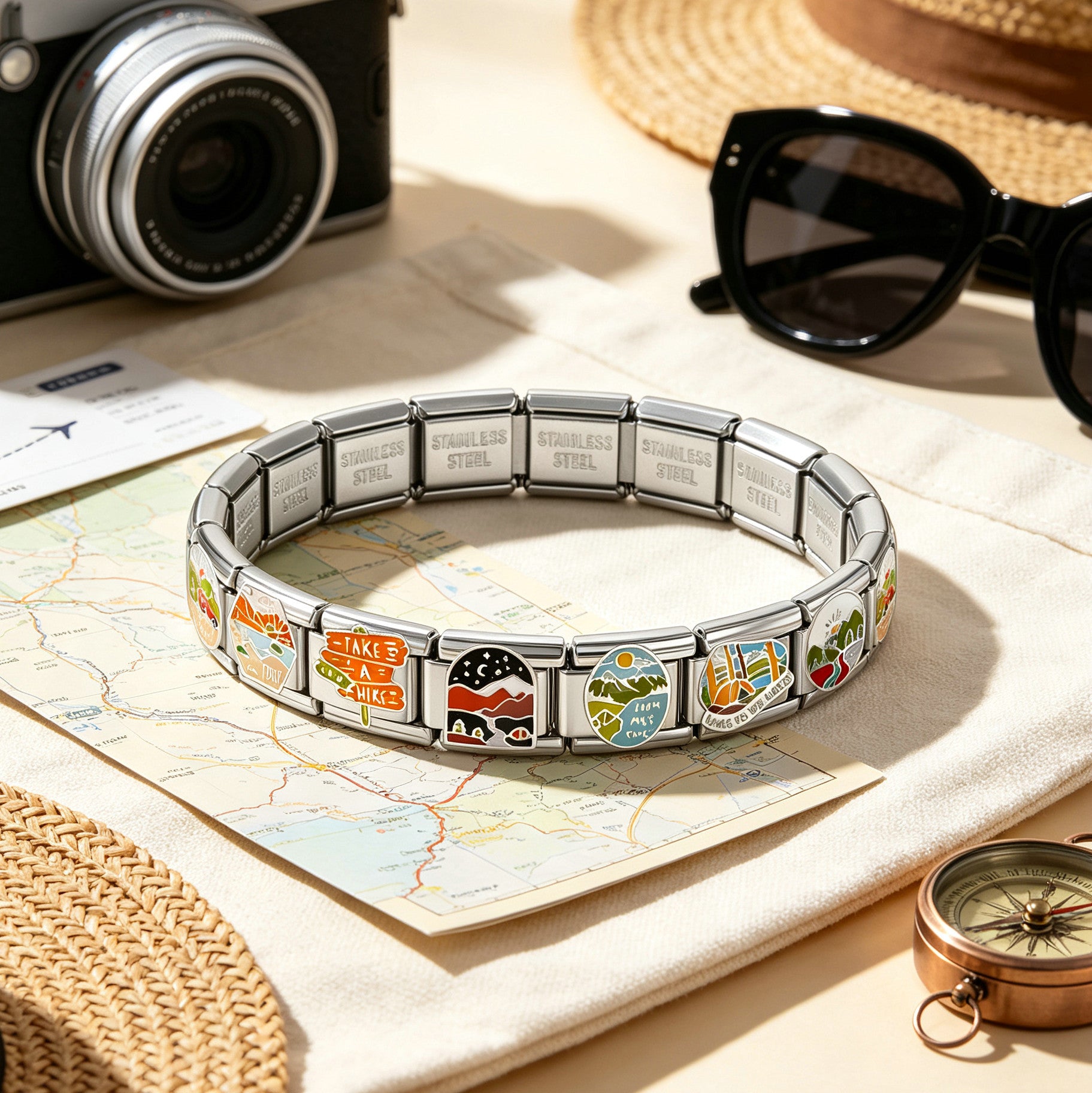 Wholesale Italian Scenic Modular Bracelet Stainless Steel DIY Wristband Watch Strap Chain Fashion Accessory