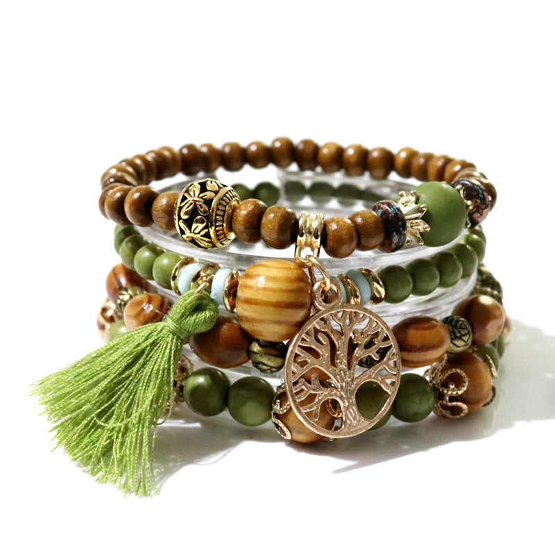 Wholesale Bohemian Tassel Multilayer Wooden Beaded Bracelet ACC-BT-NaiHong014