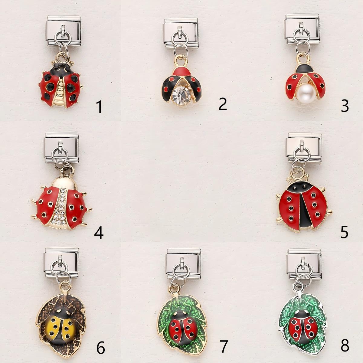 Wholesale 10pcs Italian Charm Bracelet 9mm DIY Splicing Seven-star ladybug Stainless Steel Composable Bracelet