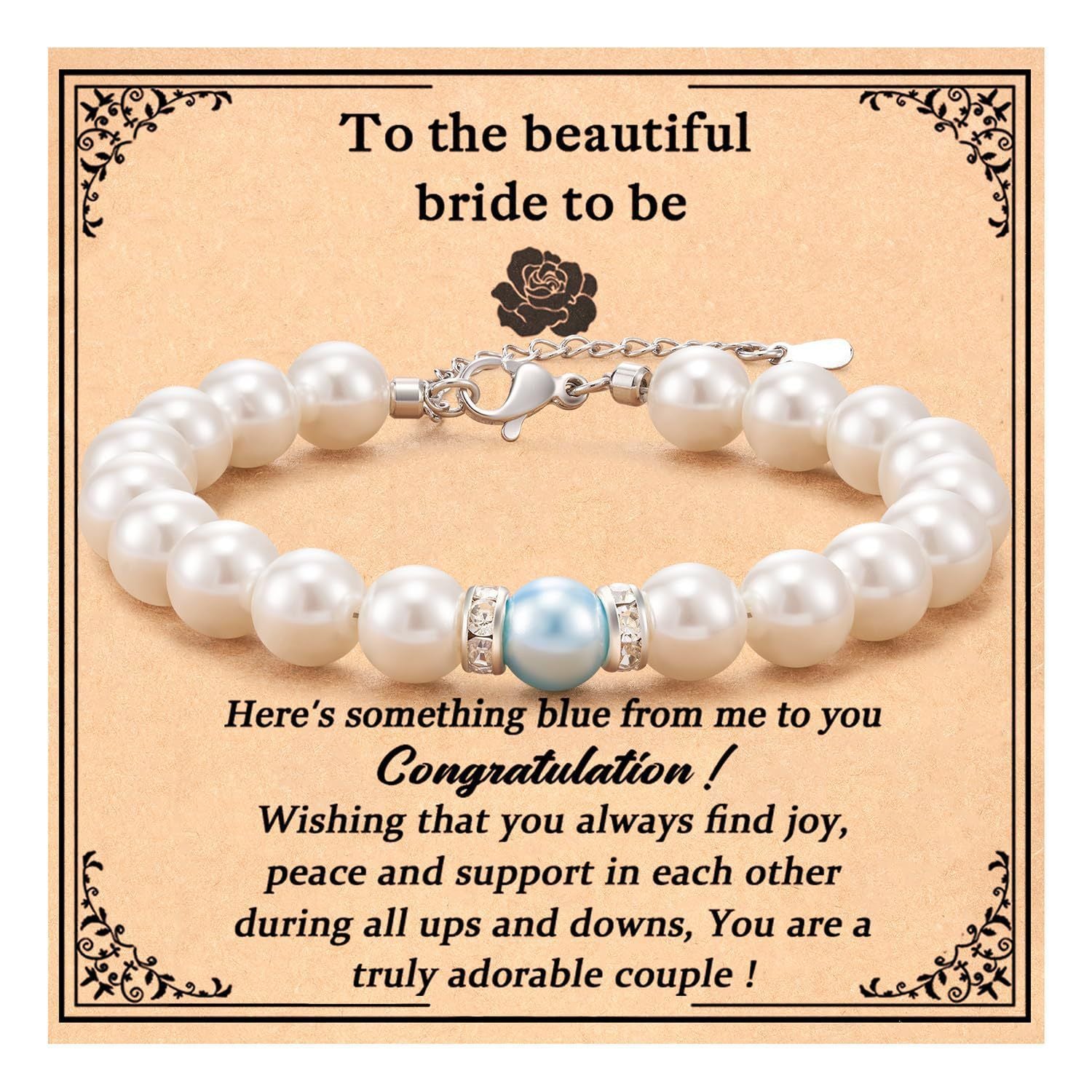 Wholesale Diamond-encrusted pearl bracelet 8mm blue pearl white diamond ring love lettering bracelet