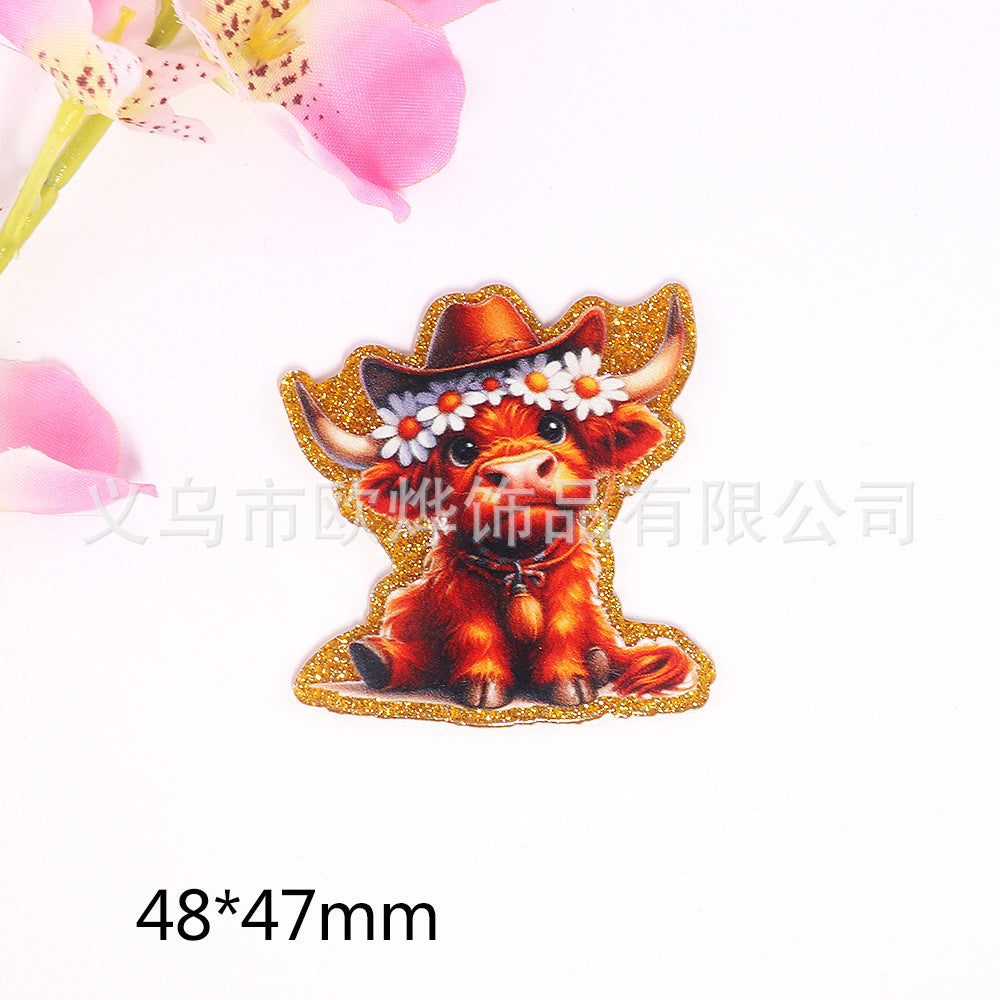 Wholesale 10pcs DIY Flatback Western Style Cow Acrylic Flatback Badge Scroll Retractable Keychain DIY Accessories ACC-FK-OuYe011