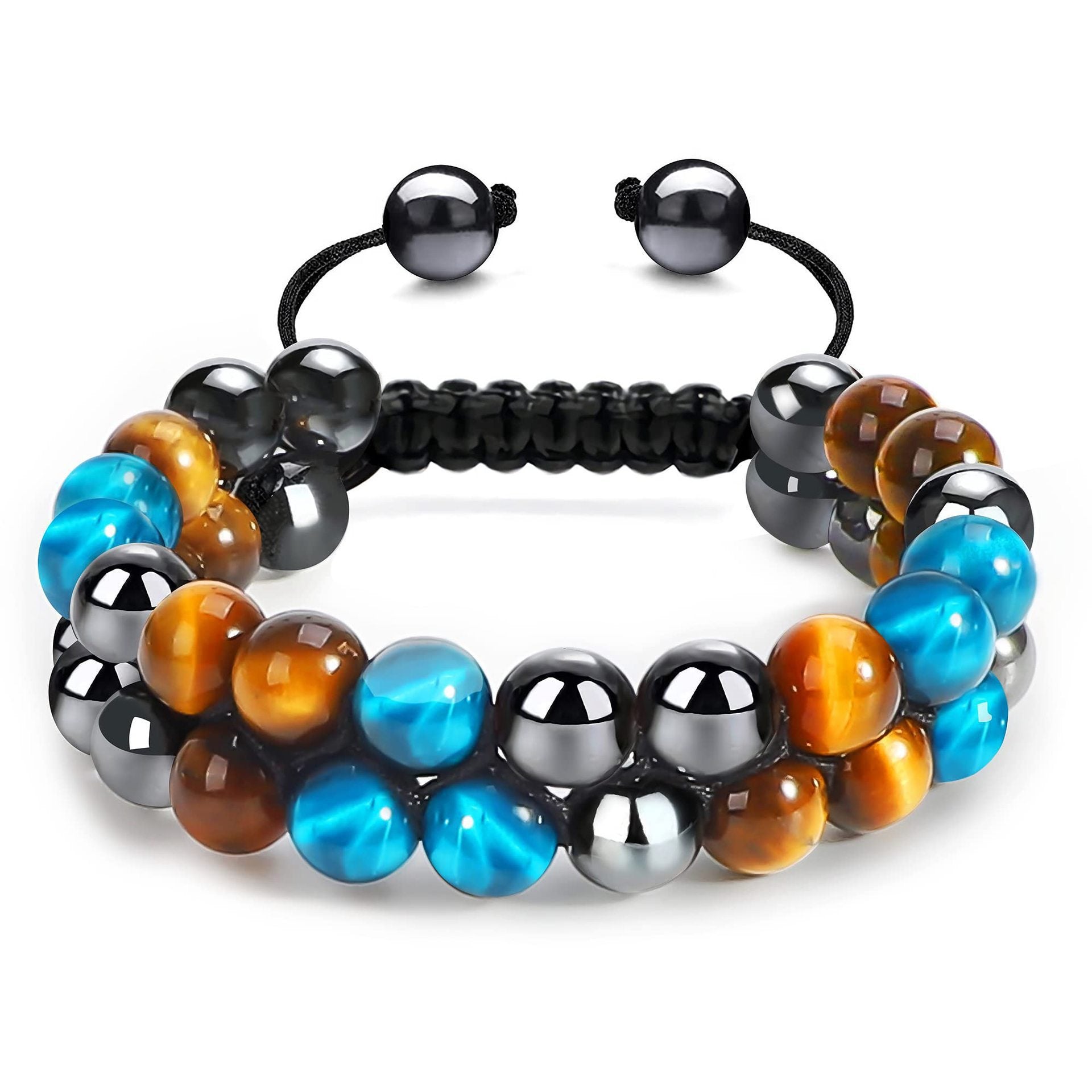 Wholesale Natural Tiger Eye &  Hematite Double Row Bracelet,  Handmade Unisex Everyday Gift Jewelry