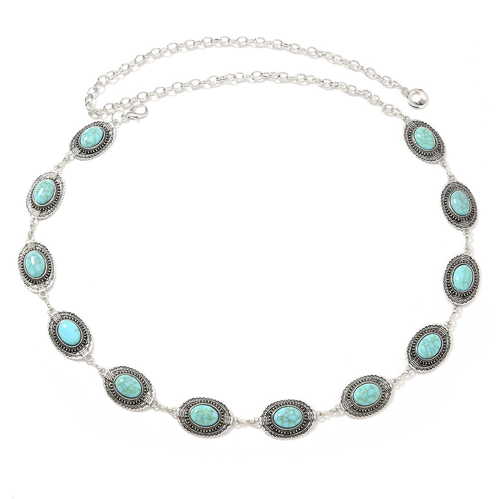Wholesale Metal Bohemian style turquoise women' s waist chain