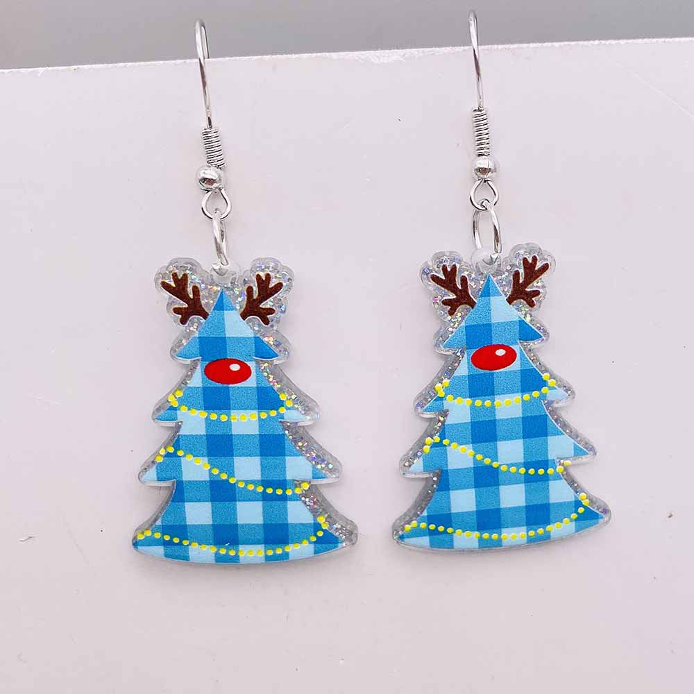 Wholesale Christmas Lights Red Plaid Christmas Tree Acrylic Earrings ACC-ES-ChenY072