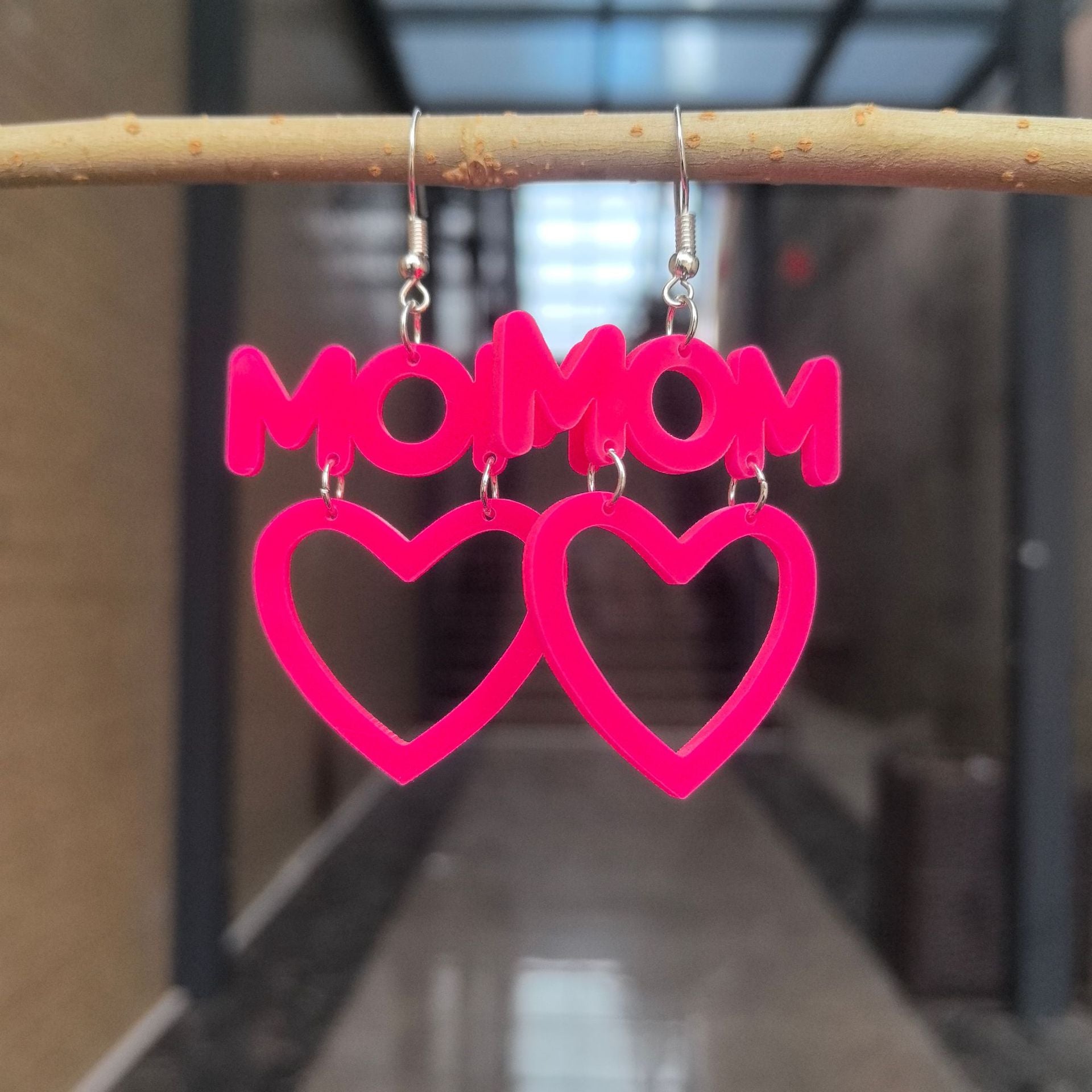 Wholesale Mothers Day MOM Acrylic Hollow Love Heart Letter Earrings