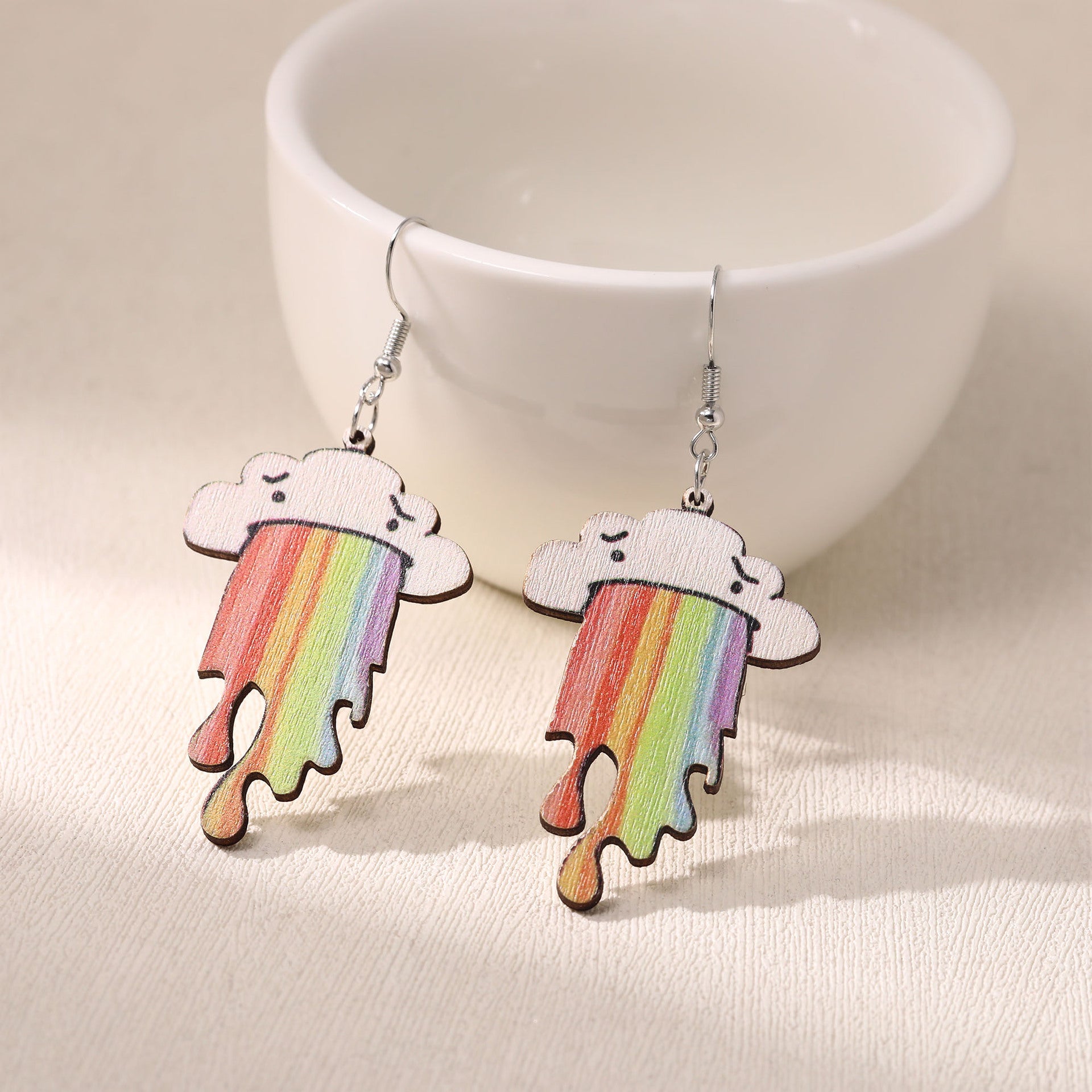 Wholesale  wooden earrings  cartoon clouds rainbow earrings