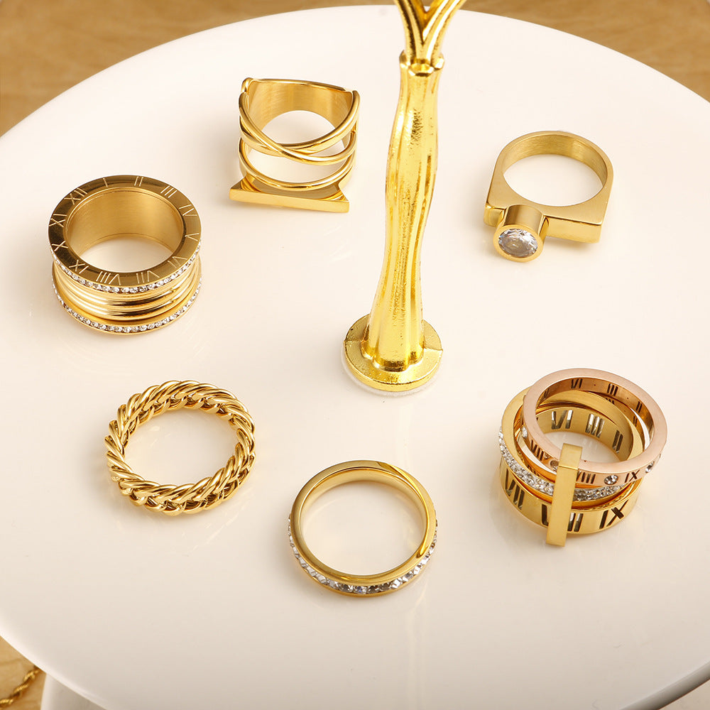 Wholesale Stainless steel gold-plated multi-layered irregular-shaped ring