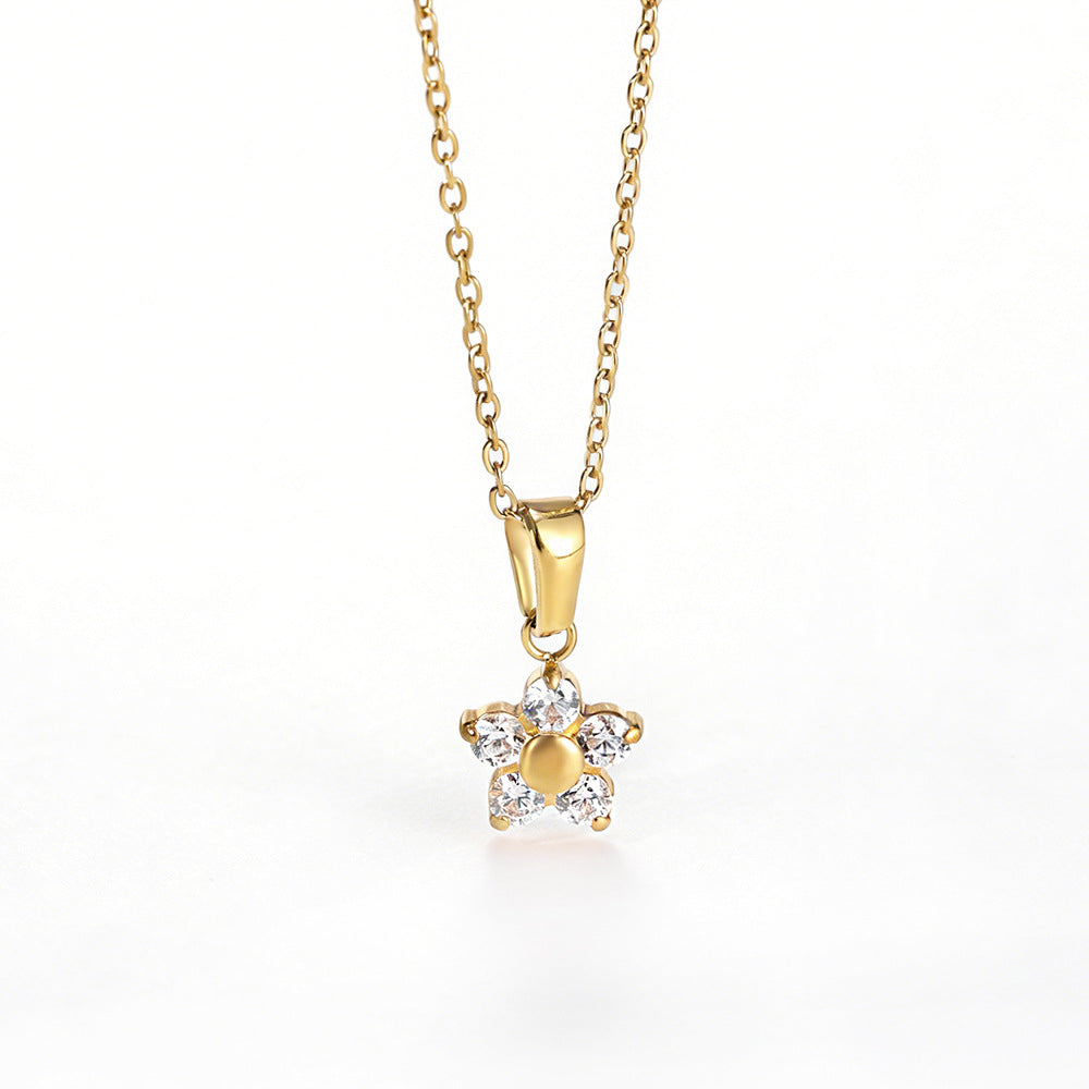 Wholesale Stainless steel gold-plated flower rhinestone necklace