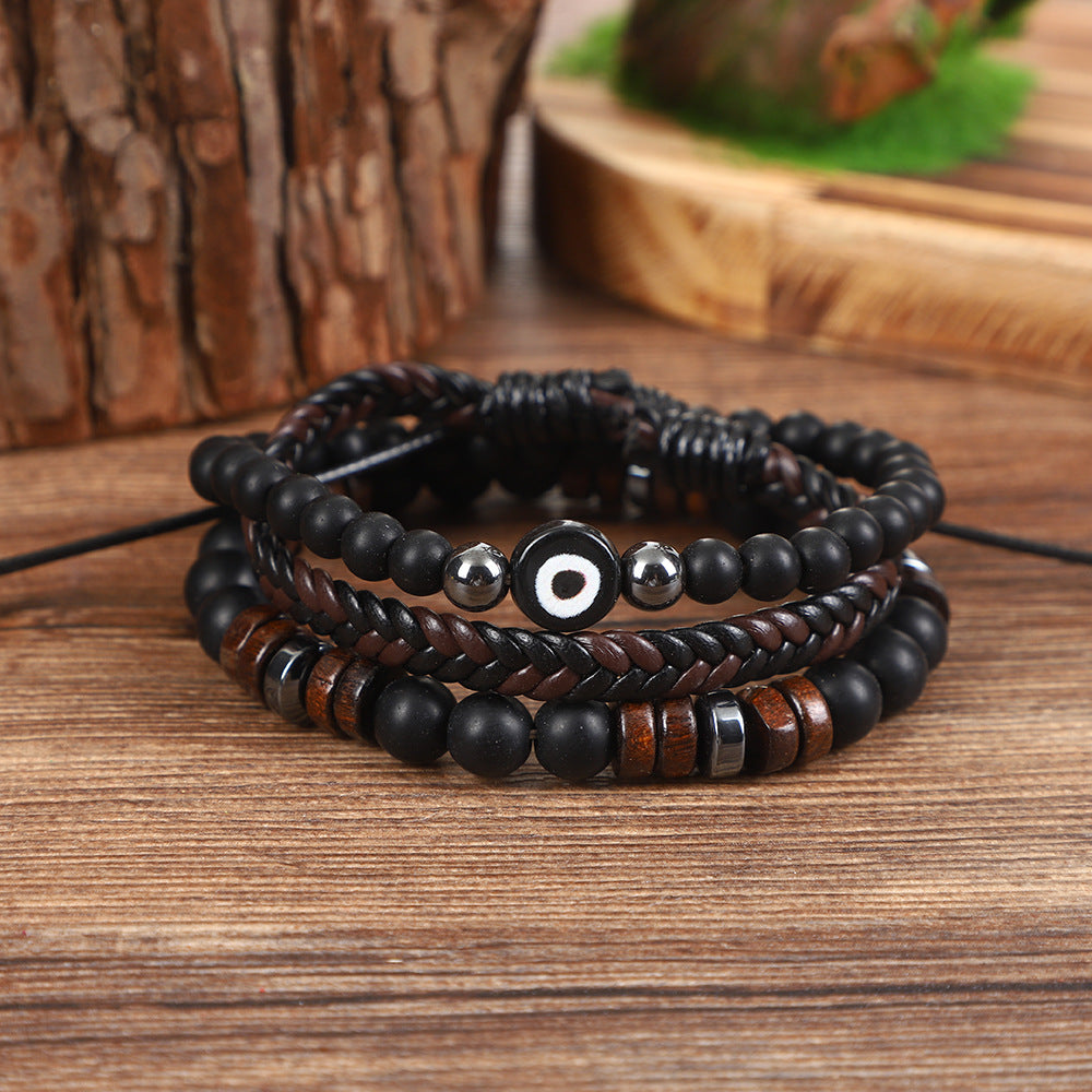 Wholesale Leather Braided Beaded Bracelet Set Unisex Multi-Layer Handmade Jewelry Accessory