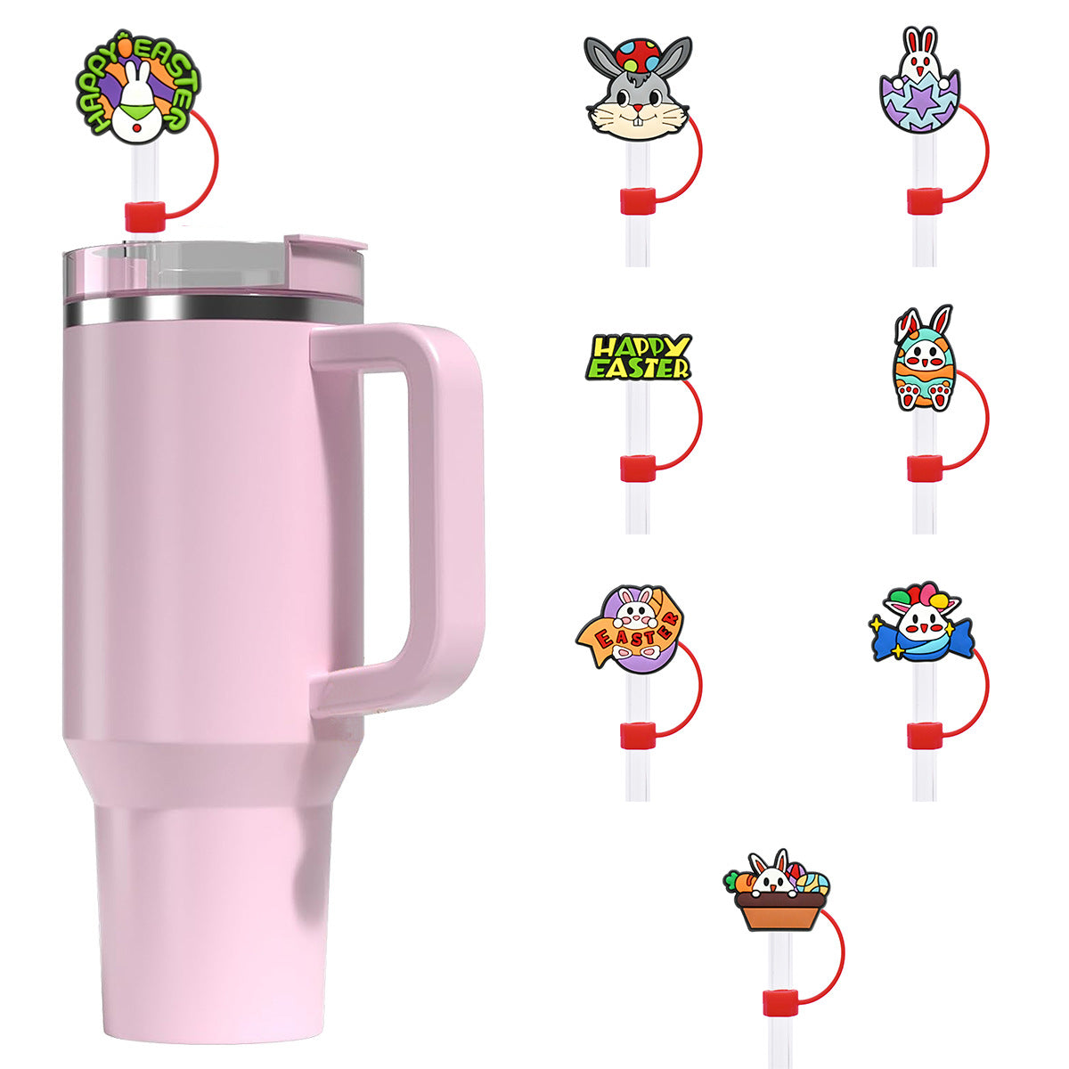 Wholesale Random 50pcs Easter Cute Bunny 10mm PVC Soft Straw Tube Cap