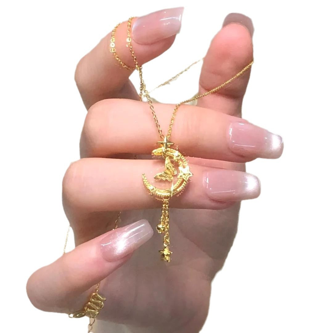 Wholesale  Red Butterfly Moon Star Tassel Pendant Necklace