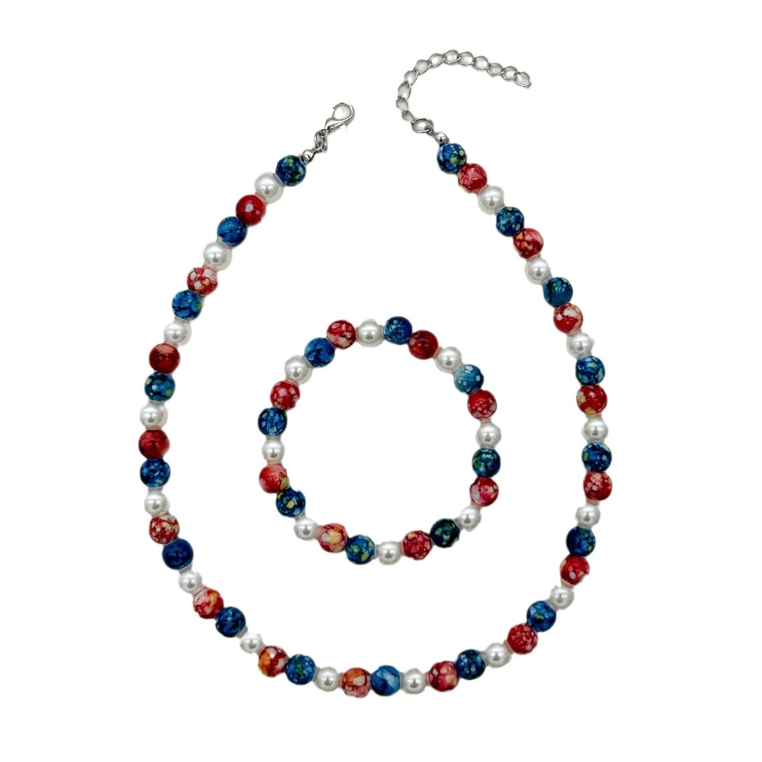 Wholesale American Independence Day Flag Color Beaded Necklace