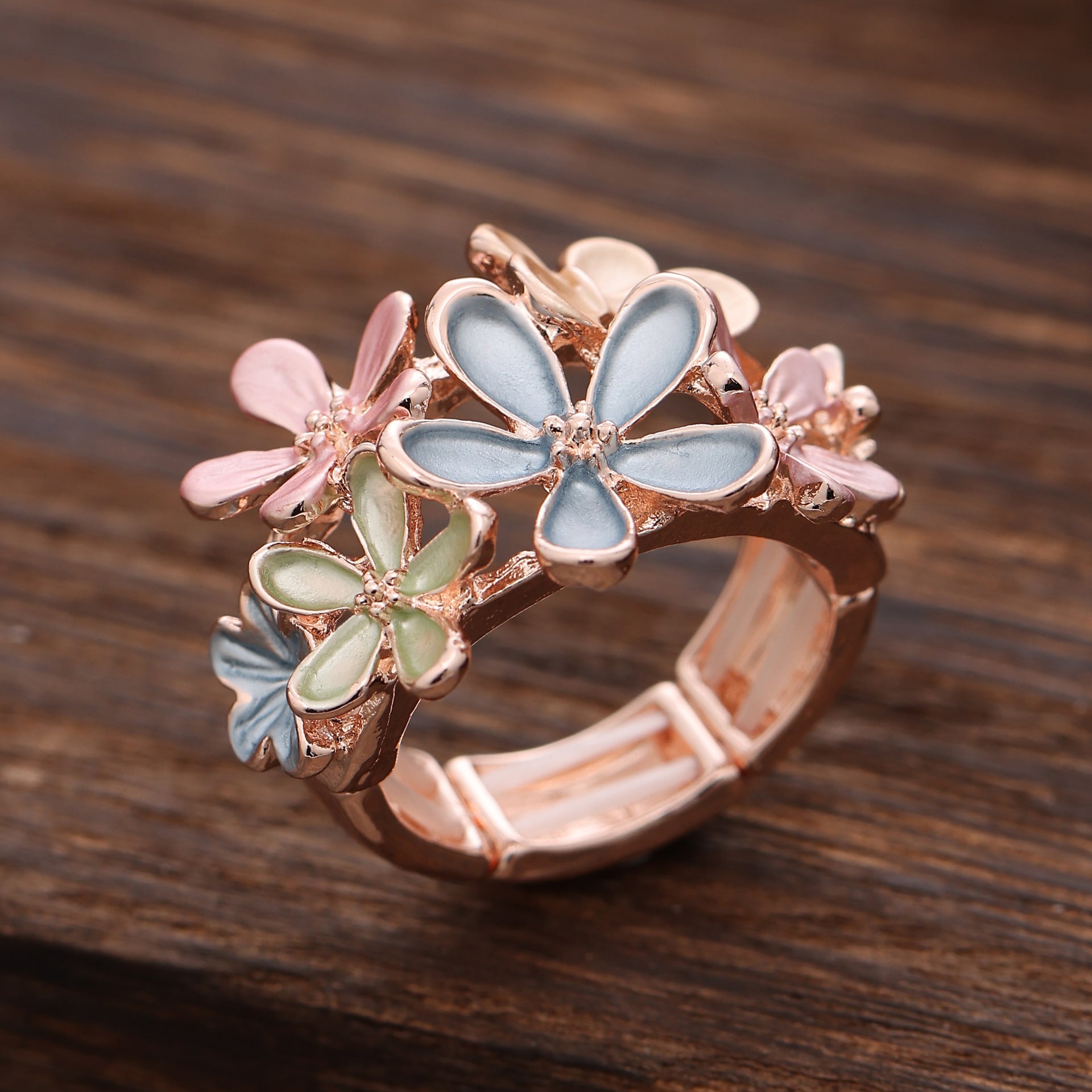 Wholesale  Enamel Floral Ring Elastic Alloy Zinc Geometric Rings