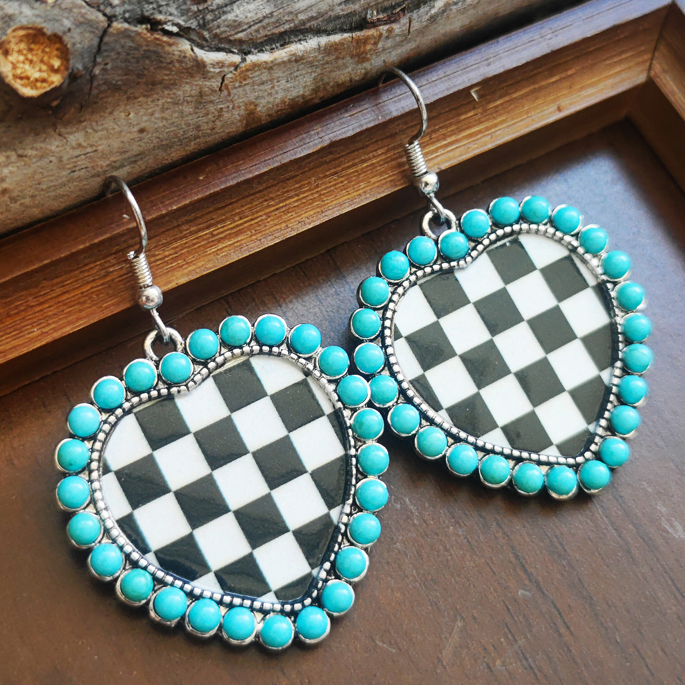 Wholesale Retro Bohemian Heart Pendant Necklace Blue Zinc Alloy Plated Chain Western Cowboy Style Jewelry Accessory