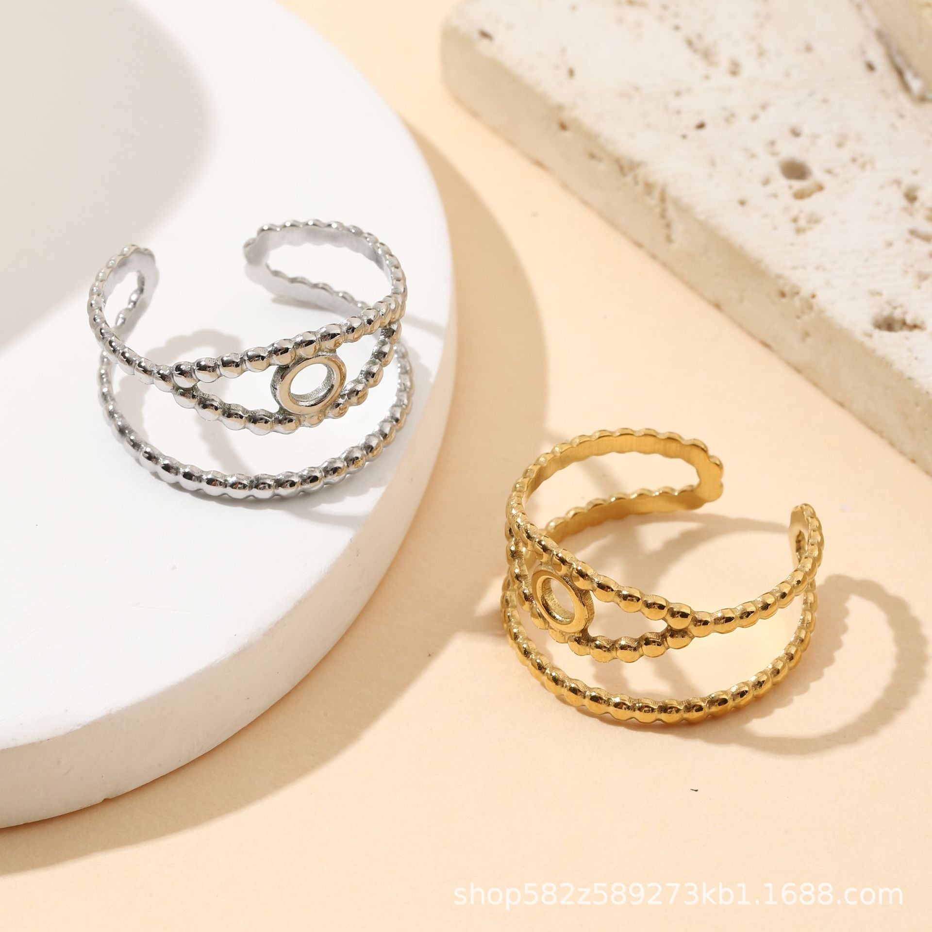 Wholesale Stainless steel opening adjustable ring retro temperament geometric ring