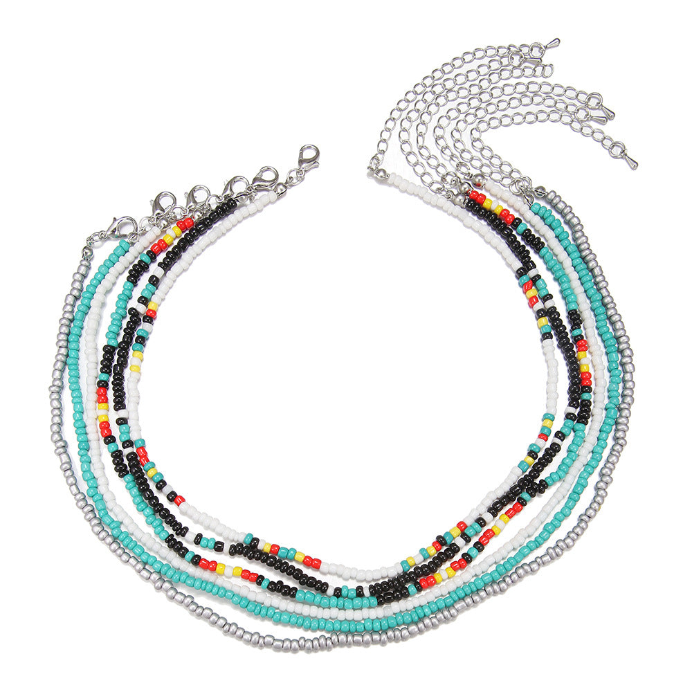 Wholesale  Bohemian Color Rice Beads Multi-layer Stacked Beaded Necklace