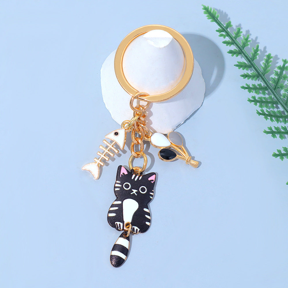 Wholesale Zinc Alloy Cartoon Cat Keychain With Movable Tail Trendy Animal Design Bag Charm Or Car Key Accessory Electroplated Finish Fashion Accessory For Gift And Boutique Resale