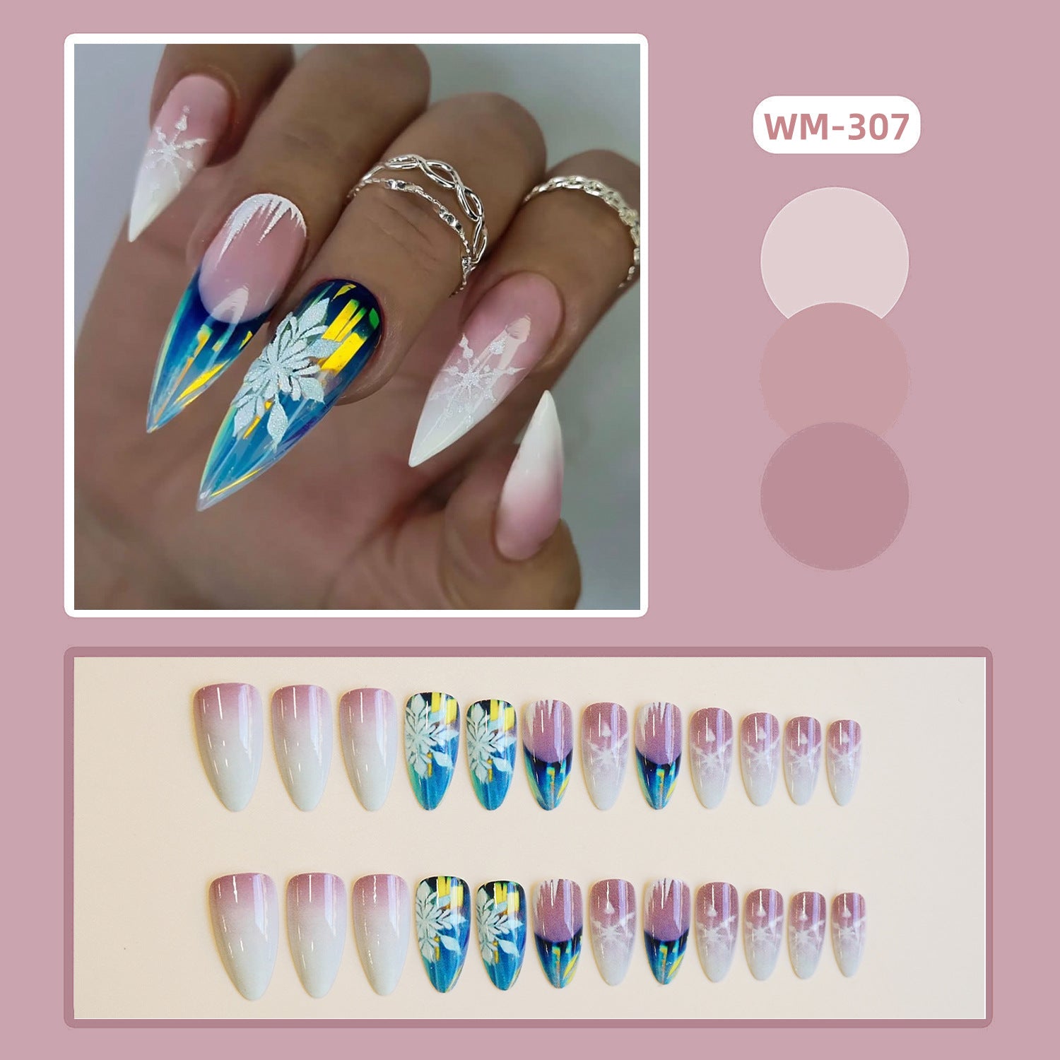 Wholesale 24 Pieces/ box Christmas Snowflake Nails Kits Nail Stickers