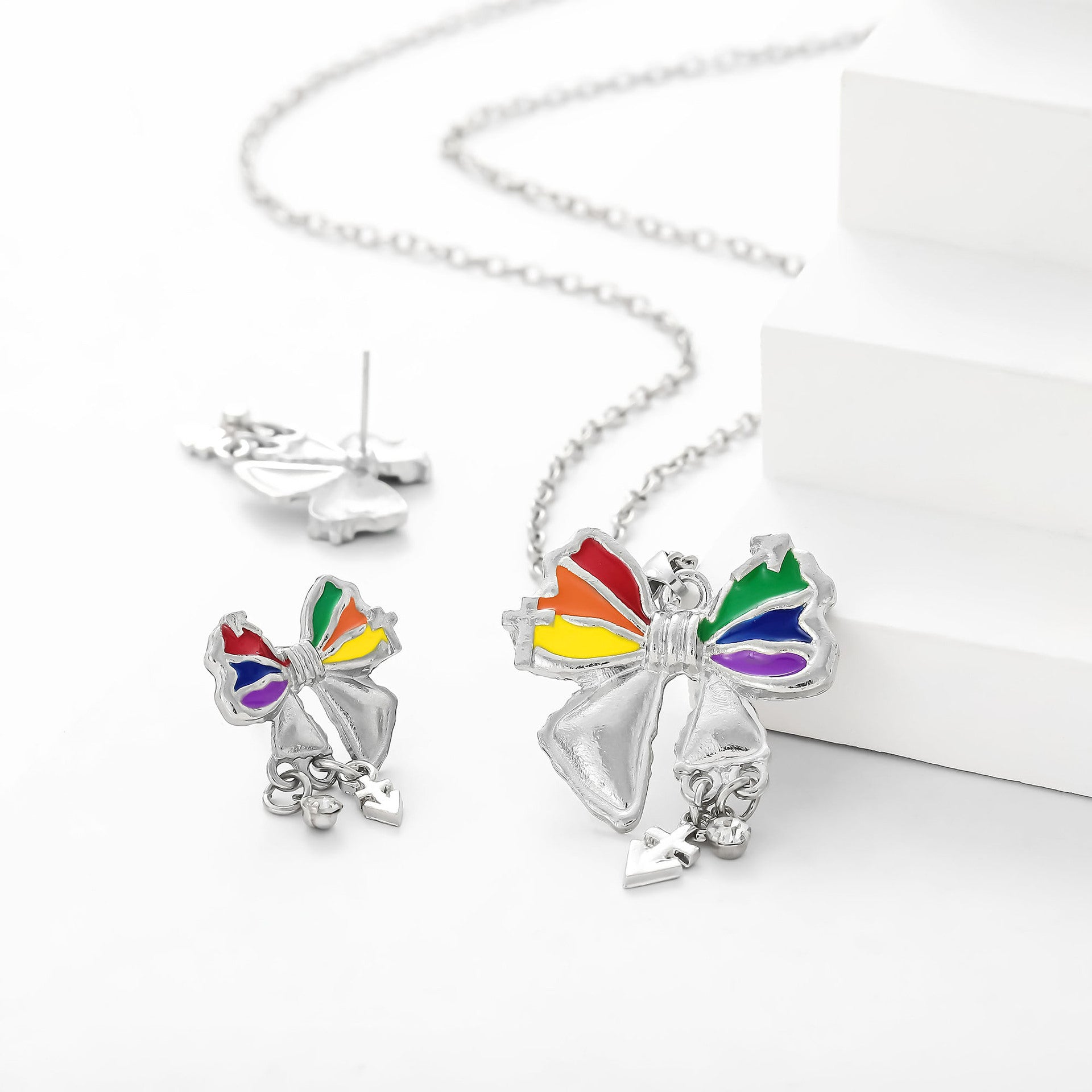 Wholesale drop oil cross anchor bow shape necklace earrings set